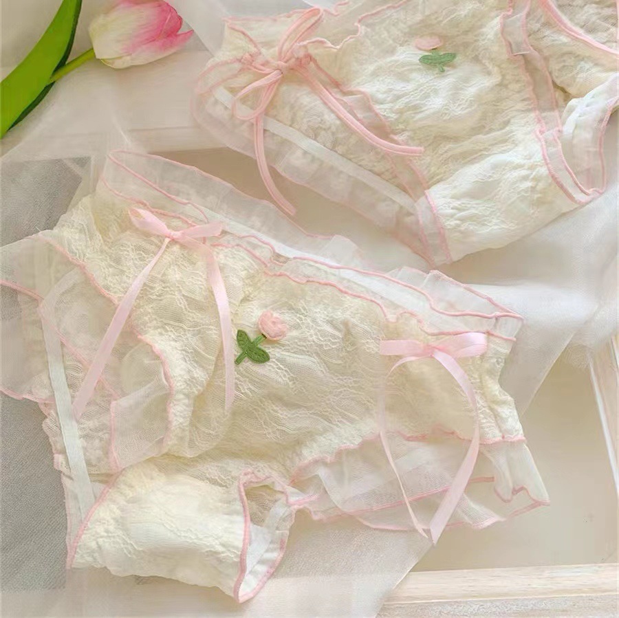 Pink Yuhuaxian~Sweet and Pure Sexy Girl High Slit Lace Panties Feminine New Women's Panties