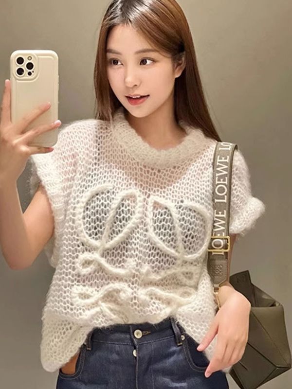 Spring and Autumn lazy style loose sweater coat New hollow letter hand hook sleeveless sweater shawl top women's clothing