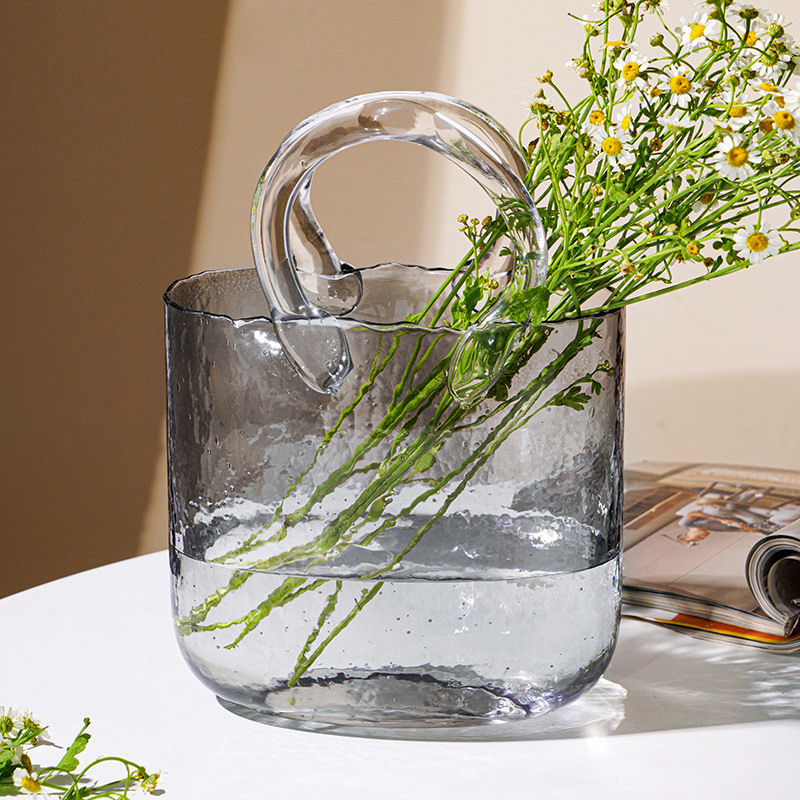 Bag vase ins style decorative glass hand basket flower arrangement hydroponic container flowers living room home ornaments