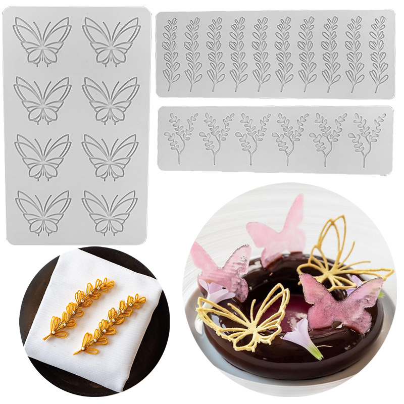 Yigao new spot feather sugar lace pad geometric Oval silicone mold Western food decorative crisp mold