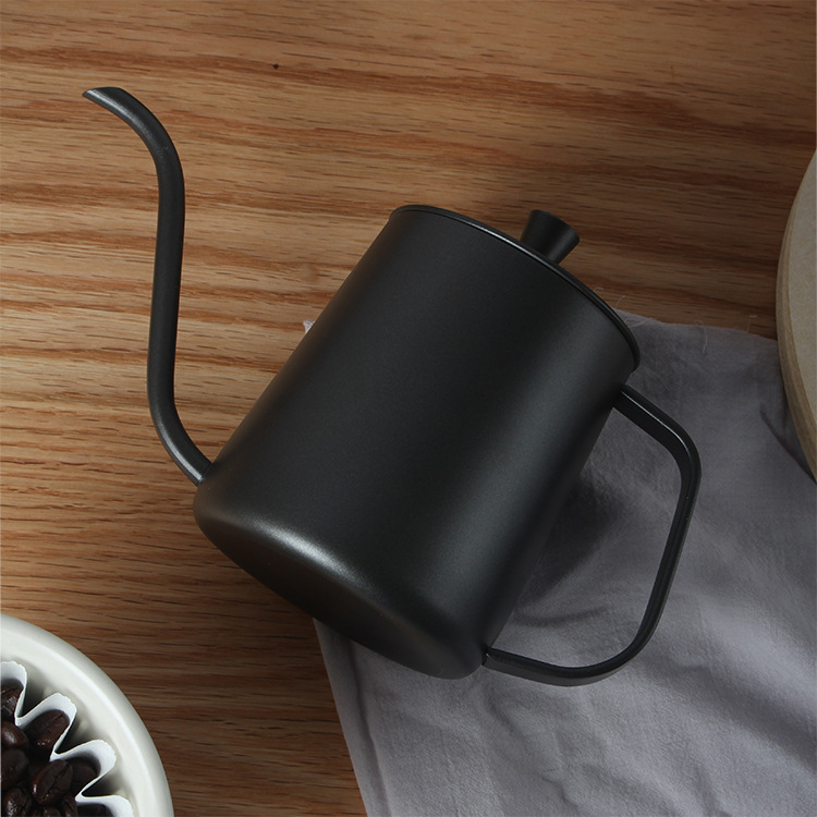 Stainless steel Teflon hand-pour pot with lid, household long mouth hanging ear drip coffee pot thickened thin mouth pot utensils