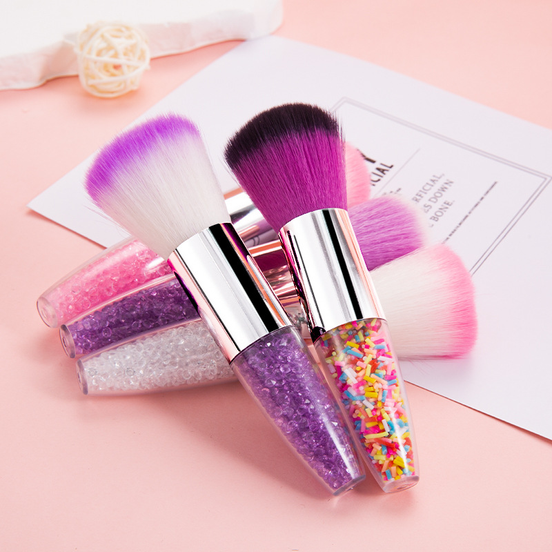Single Diamond transparent handle loose powder brush makeup brush dust brush tapered crystal particles quicksand handle factory direct sales