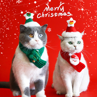 2023 pet knitted Christmas scarf cat dog wool cartoon elk snowman warm plush hat suit