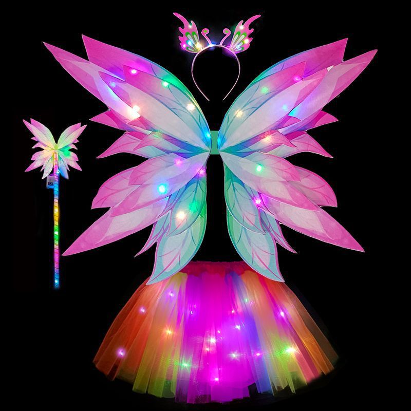 New Flower Fairy Luminous Wings Props Elf Back Decoration Princess Skirt Little Magic Fairy Suit Girl Festival Jointly