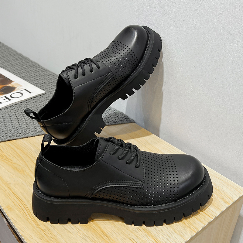 Summer Breathable Hollow Loafers Men's Sandals British Style Round Toe Lace-up Shoes Vintage Leather Shoes 25826-T