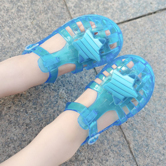 Europe and the United States new summer men's and women's small and medium-sized children's hole shoes covered jelly baby Roman Rainbow Five-pointed star sandals