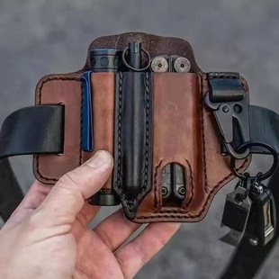 Amazon EDC tactical tool leather case outdoor survival storage waist bag portable tool flashlight case knife case waist