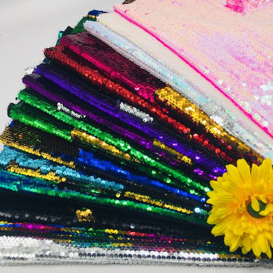 in stock 50 color sequin fabric 5mm double-sided flip Internet red background wall clothing luggage decorative sequin cloth cutting