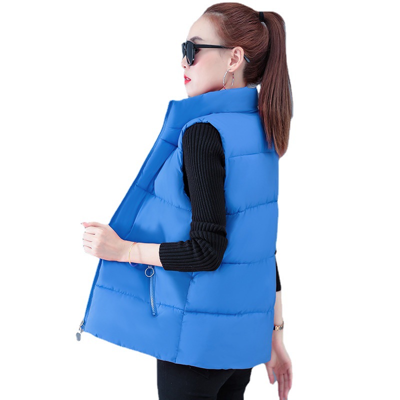 Autumn and Winter Down Cotton Outer Wear Large Size Vertical Collar Vest Korean Style Velvet Vest Warm Waistle Sleeveless Jacket