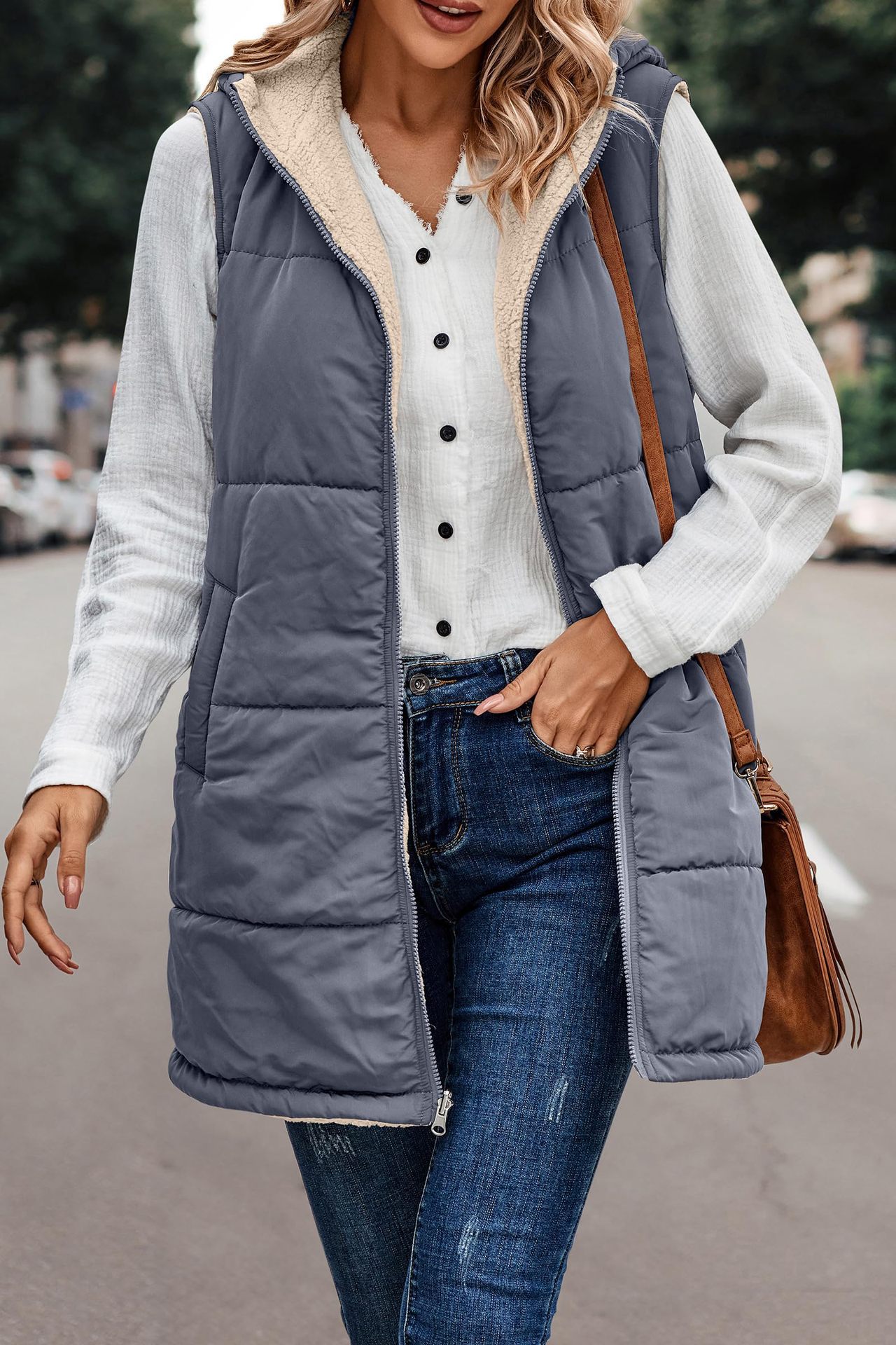 In stock 2023 new European and American solid color hooded cotton-padded vest double-sided warm cardigan windproof coat_voghion.com
