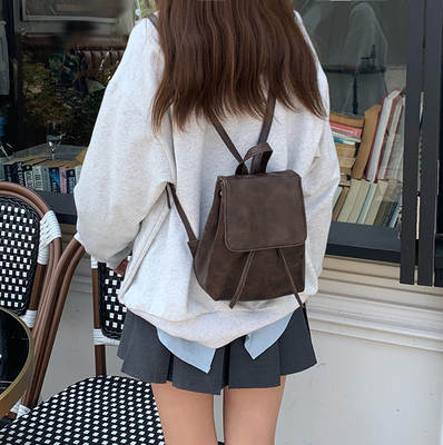 Red Riding Book with Small Retro American-style Brown Backpack 2023 New ins Simple All-match Shoulder Bag