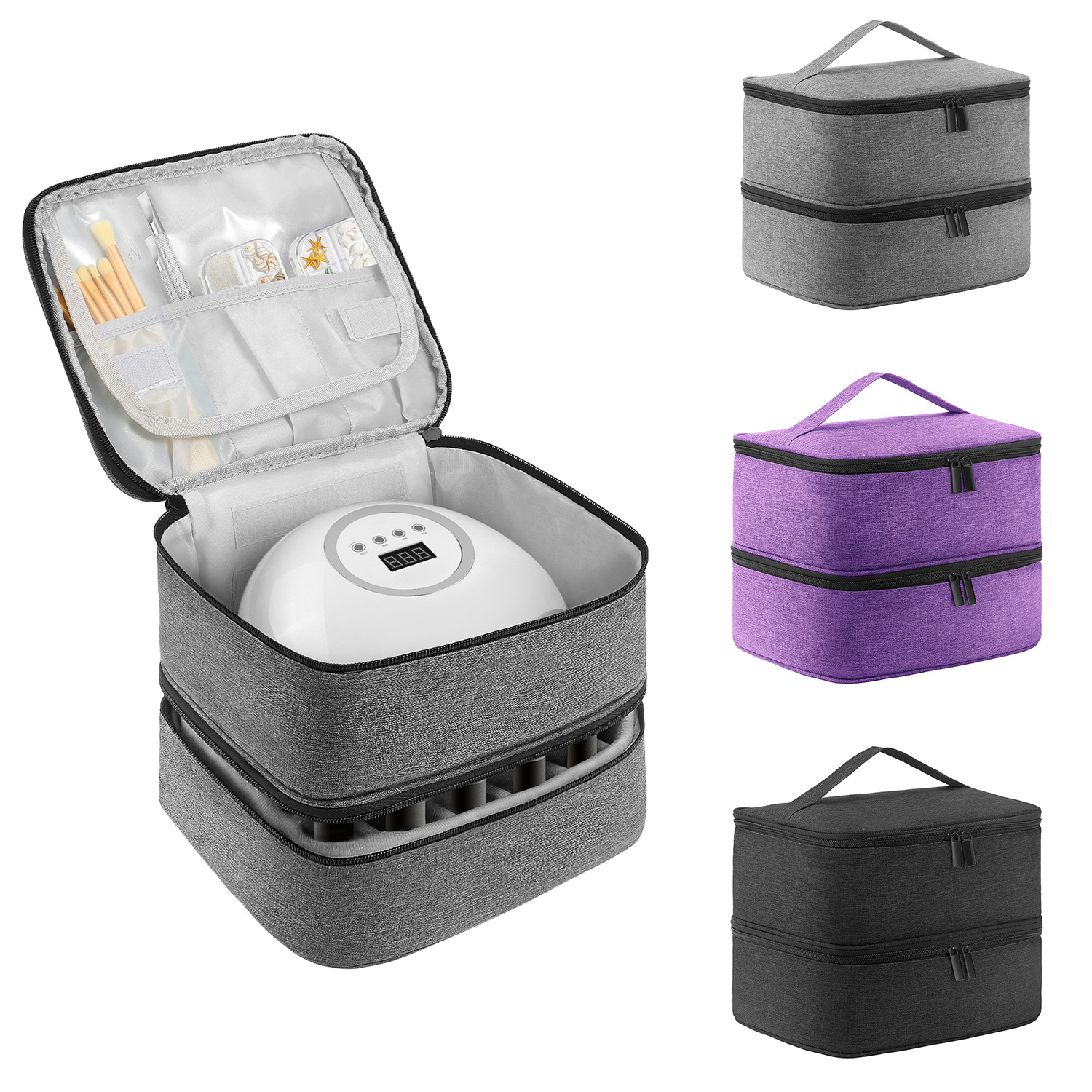 Portable baking nail lamp storage bag essential oil nail polish storage bag storage box double layer 30 grid lining storage bag