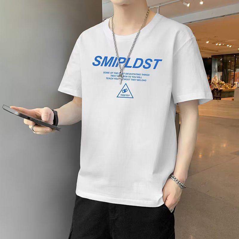 Trendy Short-sleeved T-shirt Men's 2023 New Summer Korean-style Loose Student Trendy Crewneck Casual Boys Ins Top