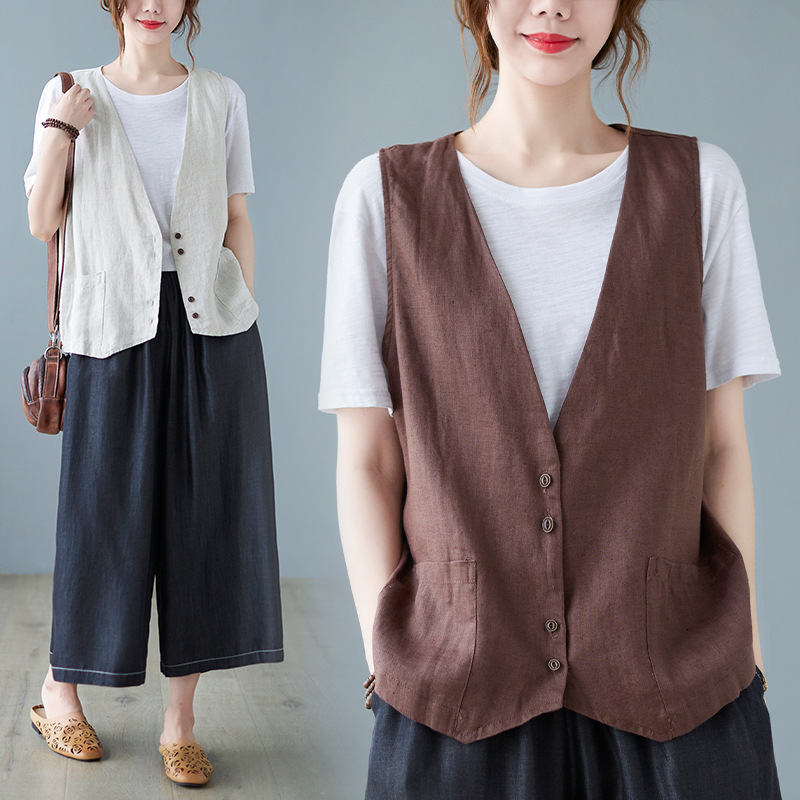 Real Shot 2022 Summer Short Sleeveless Vest Vest Women's Vest Outer Wear Casual Loose Women's Waistcoat