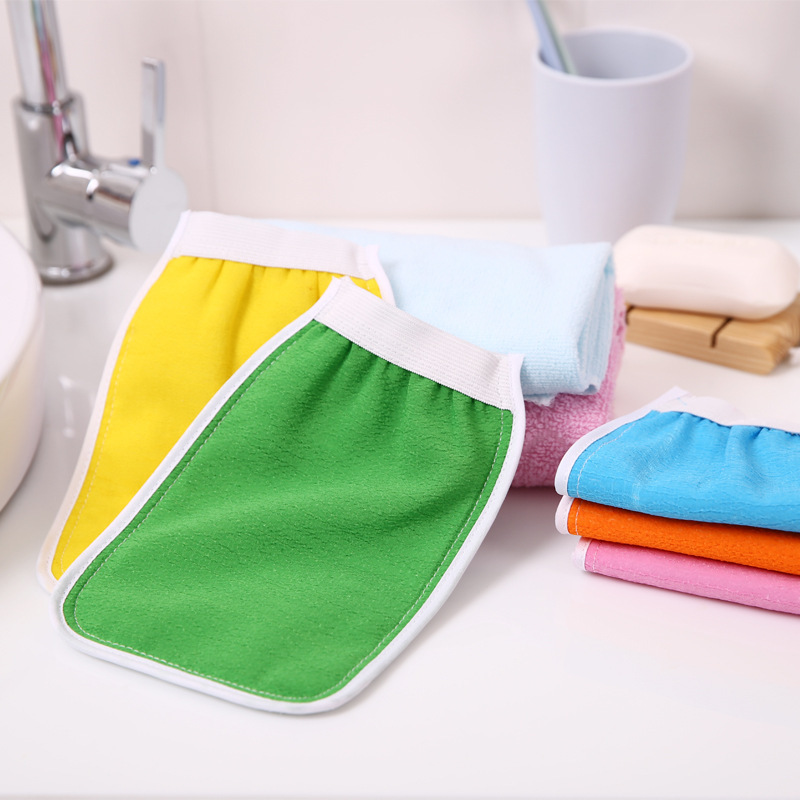 Simple Color Bath Towel Scrub Double-sided Bath Gloves Bathroom Washing and Protecting Decontamination Back Exfoliating Bath Gloves