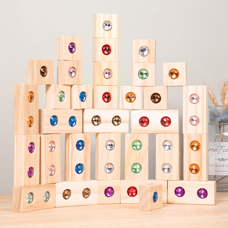 Children's Wooden Early Childhood Kindergarten Baby Creative Large Acrylic Light-Transparent Gem Assembled Building Blocks Educational Toys