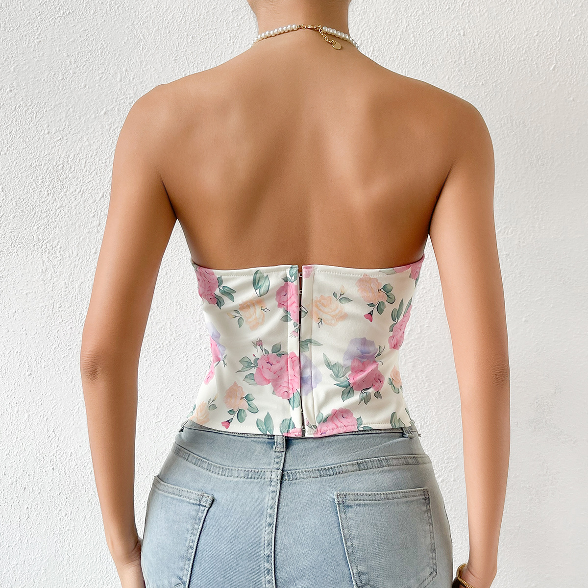 Foreign trade cross-border sexy hot girl low-cut backless flowers wrapped chest Diamond Fishbone waist European and American small vest L0033