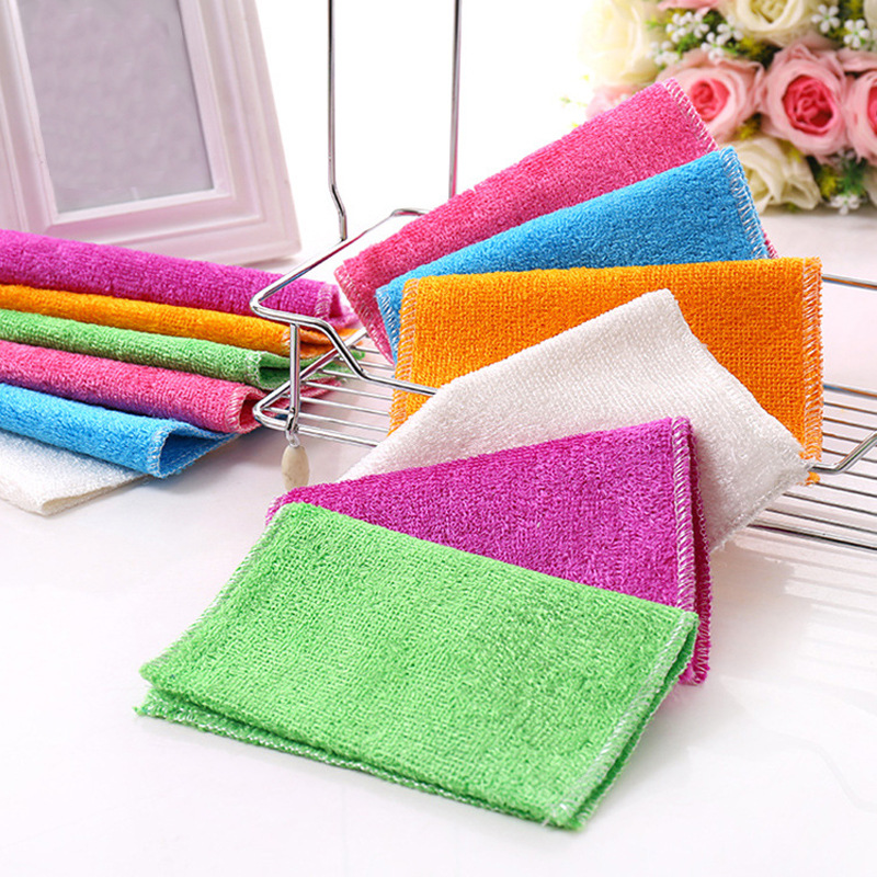 Supply wholesale multi-functional Korean bamboo fiber dishwashing Towel Double layer oil-free scouring pad kitchen cloth