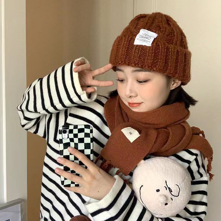 Hat Women's Korean-style solid color twist wool autumn and winter versatile student warm ear protection knitted hat flanging ear protection cold hat