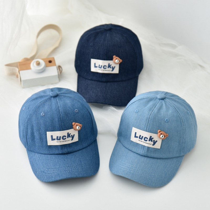 Children's Denim baseball cap men's Japanese retro spring and autumn bear children's peaked cap boys' sun protection all-Match hat