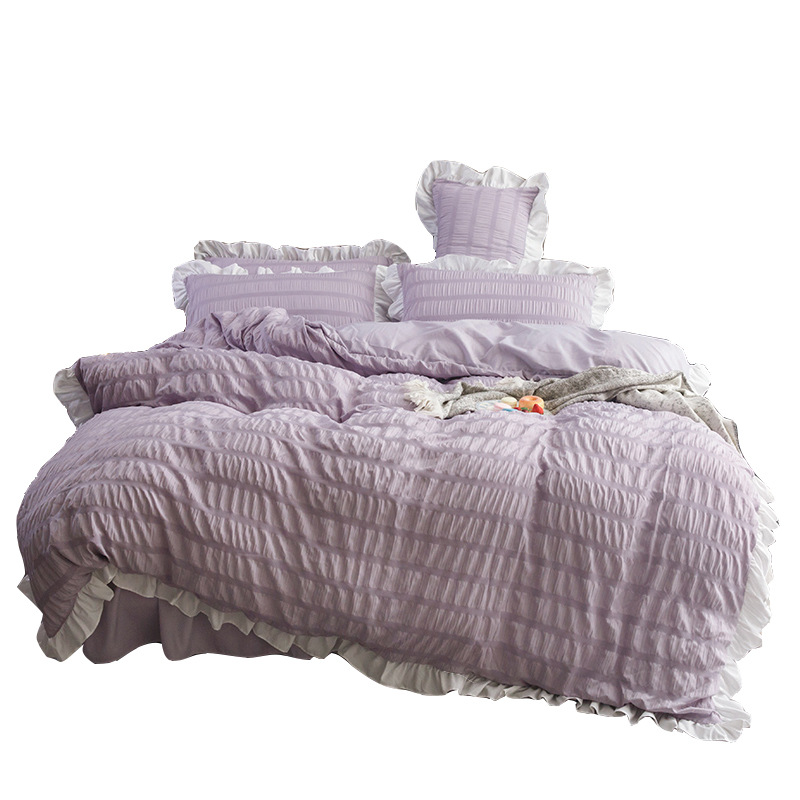 [Factory Store] Little Red Riding Book Net Red Washing Sauce Purple 1.5 Bed Sheet Skirt Solid Color Quilt Cover 1.8