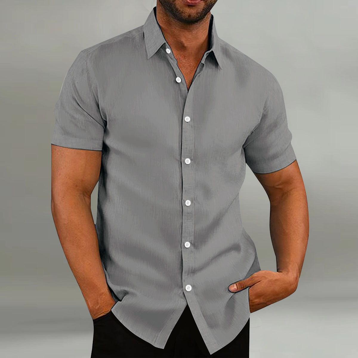 2024 ebay new men's retro cotton and linen casual loose short sleeve shirt