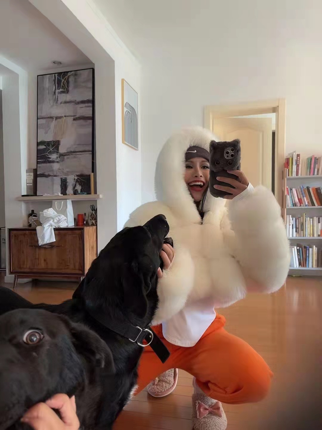 Cross-border European and American fur coat short hooded imitation fur coat imitation fox fur long sleeve stitching women's coat spot