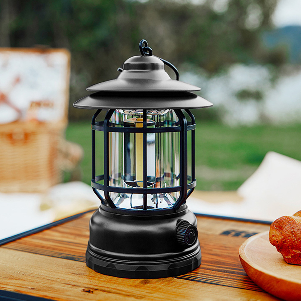 Outdoor multi-function retro camping lights long battery life USB charging flame lights camping lights atmosphere tent lights