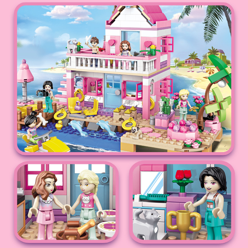 Chaobao Renren 7647 Compatible Lego Girls Building Blocks Beach Villa Beach Assembled Toy Puzzle Model Gift