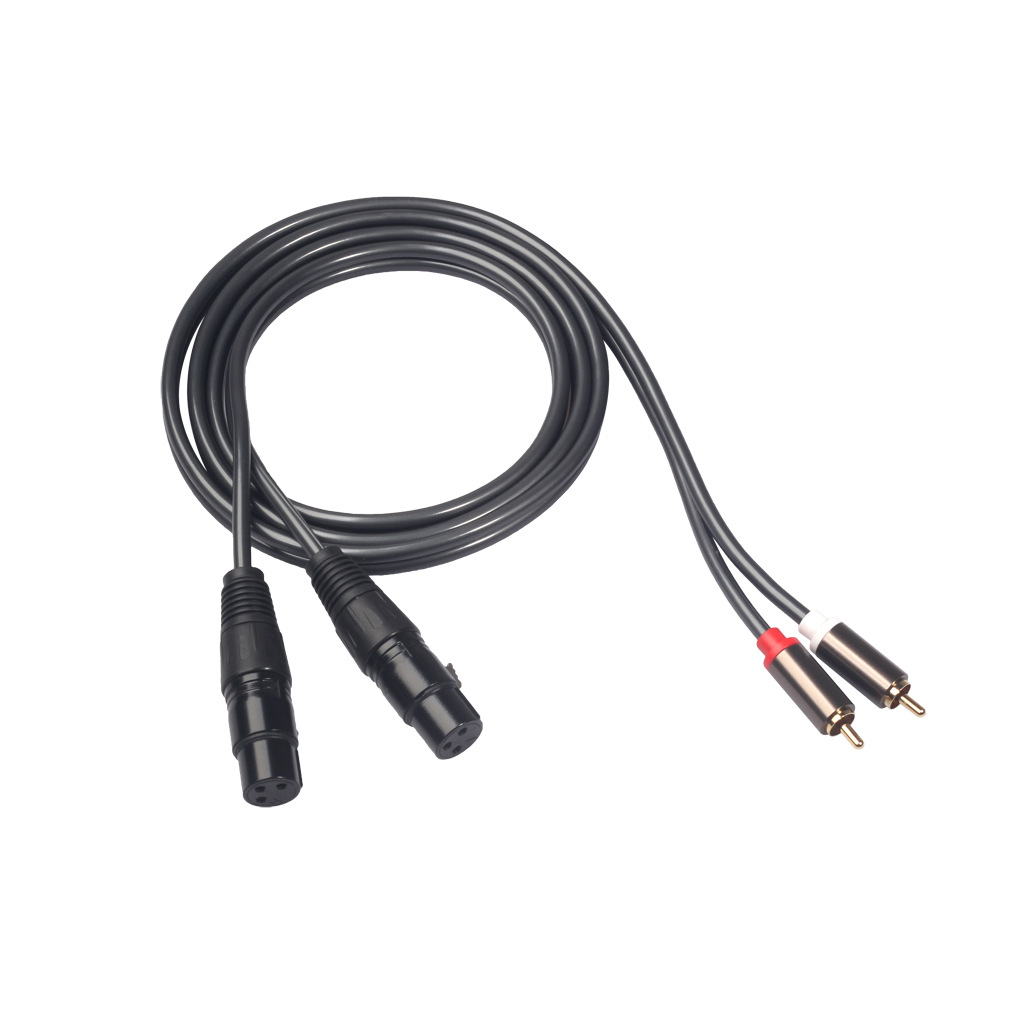 Hot selling Amazon copper wire gold-plated head 2RCA revolution double cannon XLR female mixer power amplifier audio cable 1 meter 5