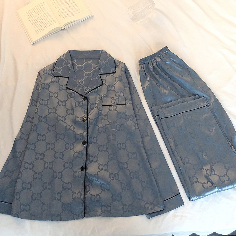 2023 new pajamas men's spring and autumn long sleeve Ice Silk large size two-piece real silk thin summer homewear