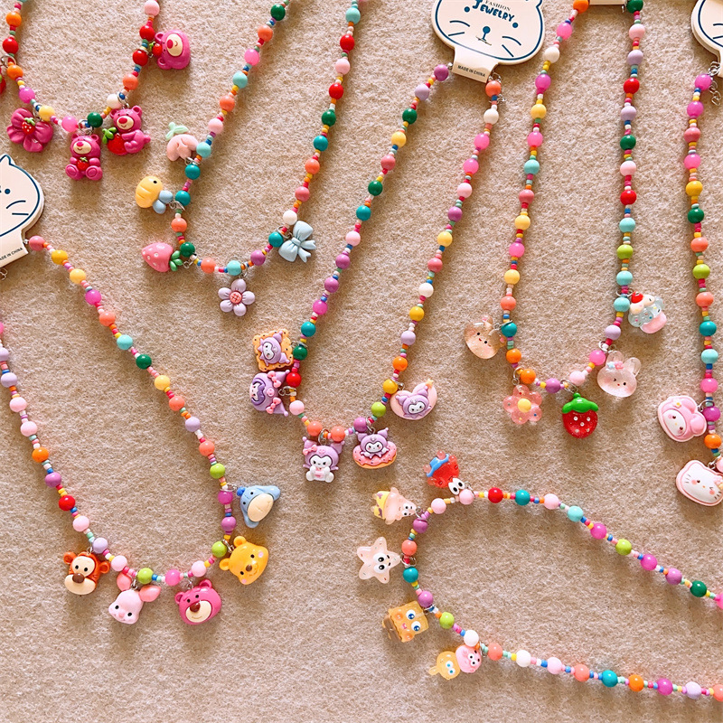 Korean Children's cute resin colorful cartoon character necklace girls' summer multi-accessories hanging chain parent-child decoration