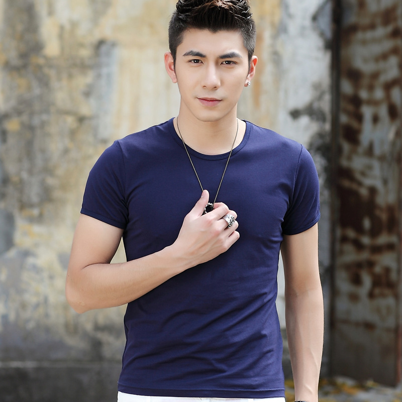 Men's Short-sleeved T-shirt Solid Color All-match Summer Half-sleeved T-shirt Trendy Black and White Round Neck Top Clothes Base Shirt Men's Clothing