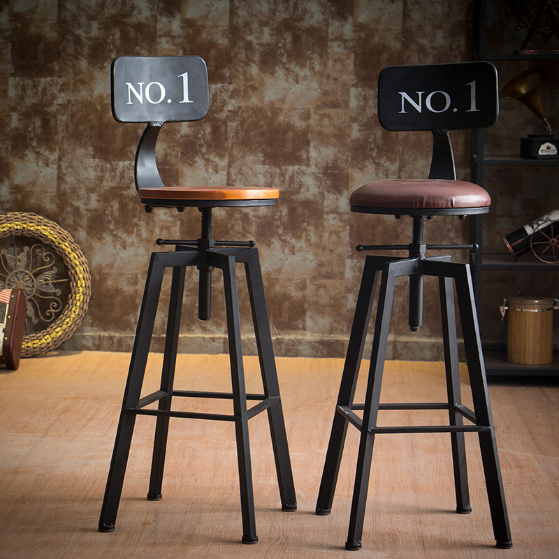 Wrought Iron High Bar Stool Chair Bar Chair Industrial Wind Rotating Bar Stool Lifting Bar Chair Solid Wood High Chair Wholesale Price