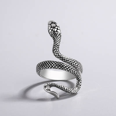 01506 European and American retro Thai silver winding snake ring Women's simple fashion Old cold fashion ring wholesale