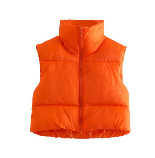 Gilet en coton de style européen et américain pour femme, gilet d'hiver à col montant en coton épais sans manches, gilet en pain pour femme_voghion.com