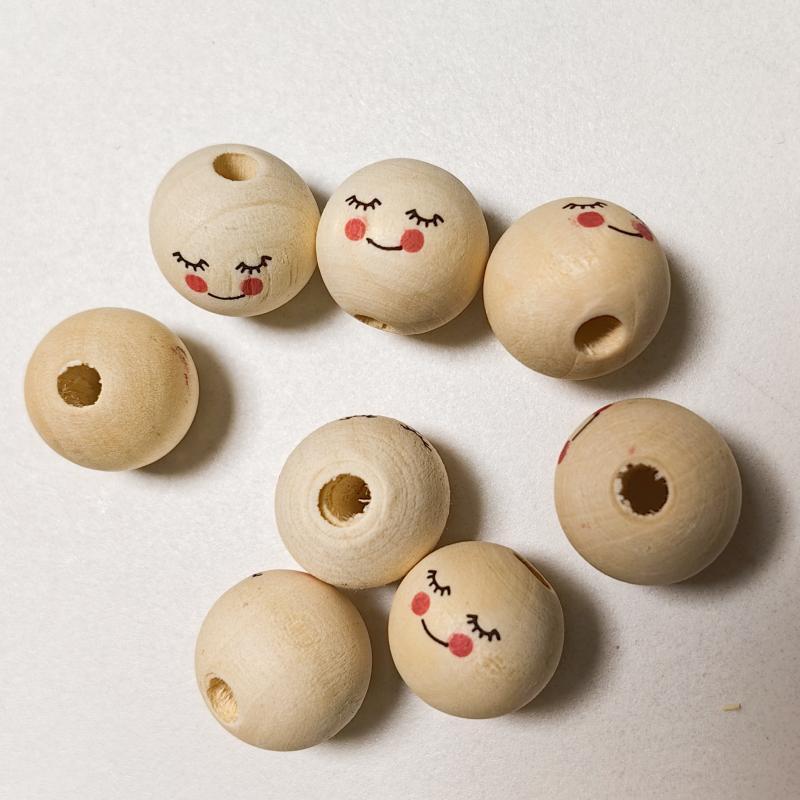 Cute Smiley Wooden Beads Cartoon Round Decorative Pendant Cartoon Toy Ball Filling Ball Creative Wooden Products Wholesale