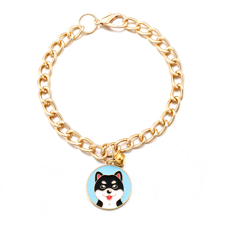 Dog cute tag cat necklace aluminum chain alloy Japanese electric gold-plated non-fading with small Bell