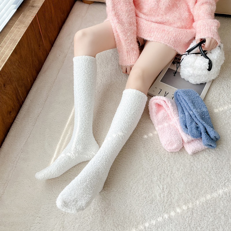 Coral fleece socks women's winter fleece-lined thick warm calf home sleep socks long Japanese college style socks
