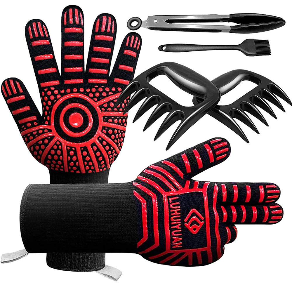 Factory direct supply high temperature resistant bbq barbecue gloves 500/800 degrees Deyan aramid flame retardant fireproof gloves wholesale