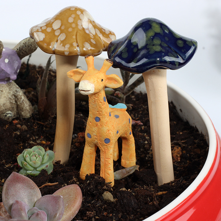 Ceramic Crafts Kiln Change Small Mushroom Flower Pot Decorations Garden Decorative Ceramic Glaze Mushroom 4 Pack