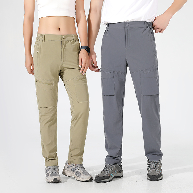 Summer Outdoor Quick-drying Pants Men's and Women's Thin Stretch Hiking Pants Ice Silk Sports Casual Long Breathable Straight Crock Pants