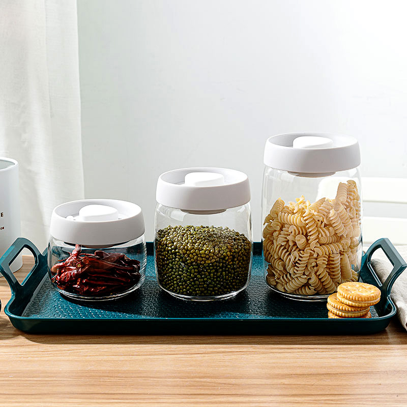 Round glass sealed jar kitchen vacuum storage box grains moisture-proof Amazon hot sale pressing storage jar