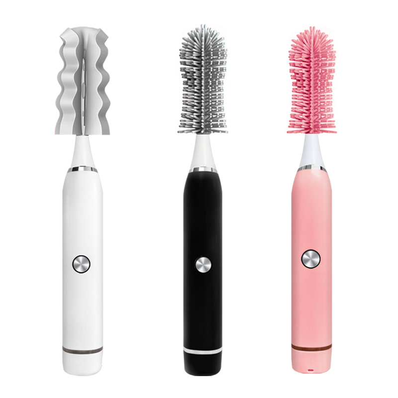 Silicone bottle brush set intelligent electric bottle brush 360 degree no dead angle nipple brush long handle Cup brush cleaning brush