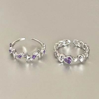 Purple Diamond Love Ring Niche ins Gentle Docking Girlfriend Two-Person Opening Adjustable Ring Food Finger Ring Simple