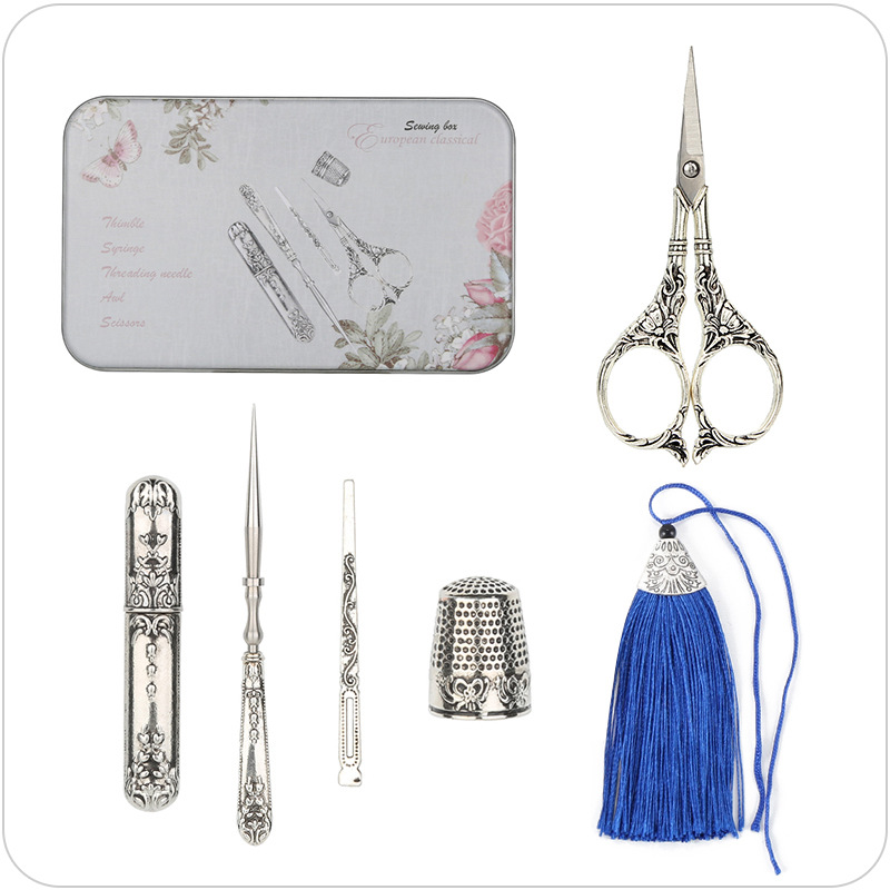 European-style retro five-piece pointed scissors combination scissors suit carved classical scissors wedding dowry sewing box