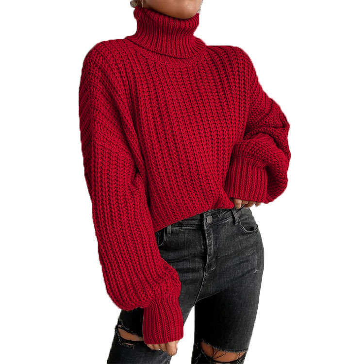 Pull à col roulé en tricot ample à manches longues pour femme, nouvelle mode automne et hiver, commerce extérieur transfrontalier_voghion.com