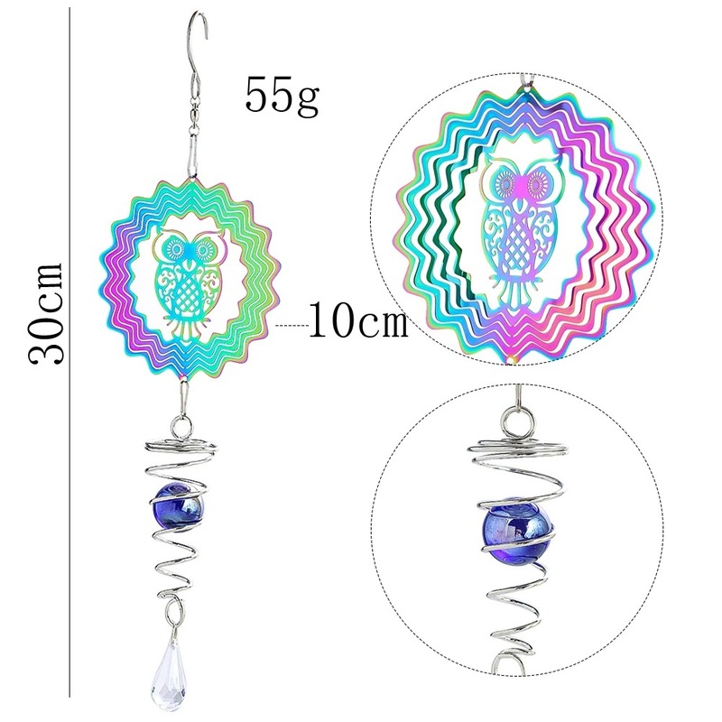 グラデーションカラーツリーライフハチドリ 3d 回転風鈴スパイラルボールフックペンダント庭中庭吊り装飾|undefined