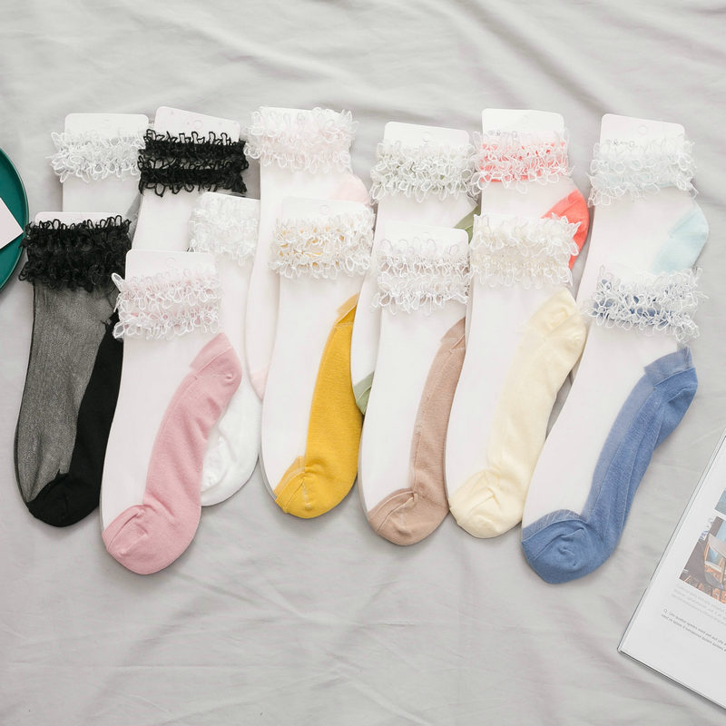 Summer new lace card socks solid color mesh women's socks tide socks invisible socks thin breathable lace socks