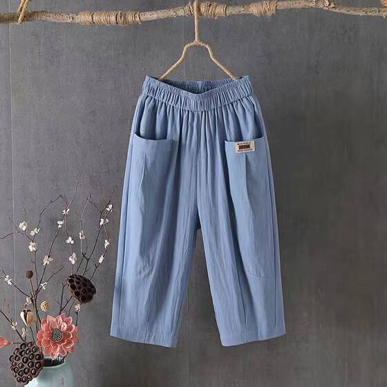 Cotton and Linen Capri Pants Women's Summer Loose plus size Linen Loose Waist Small Feet Harlan Pants All-match Casual Pants 8207